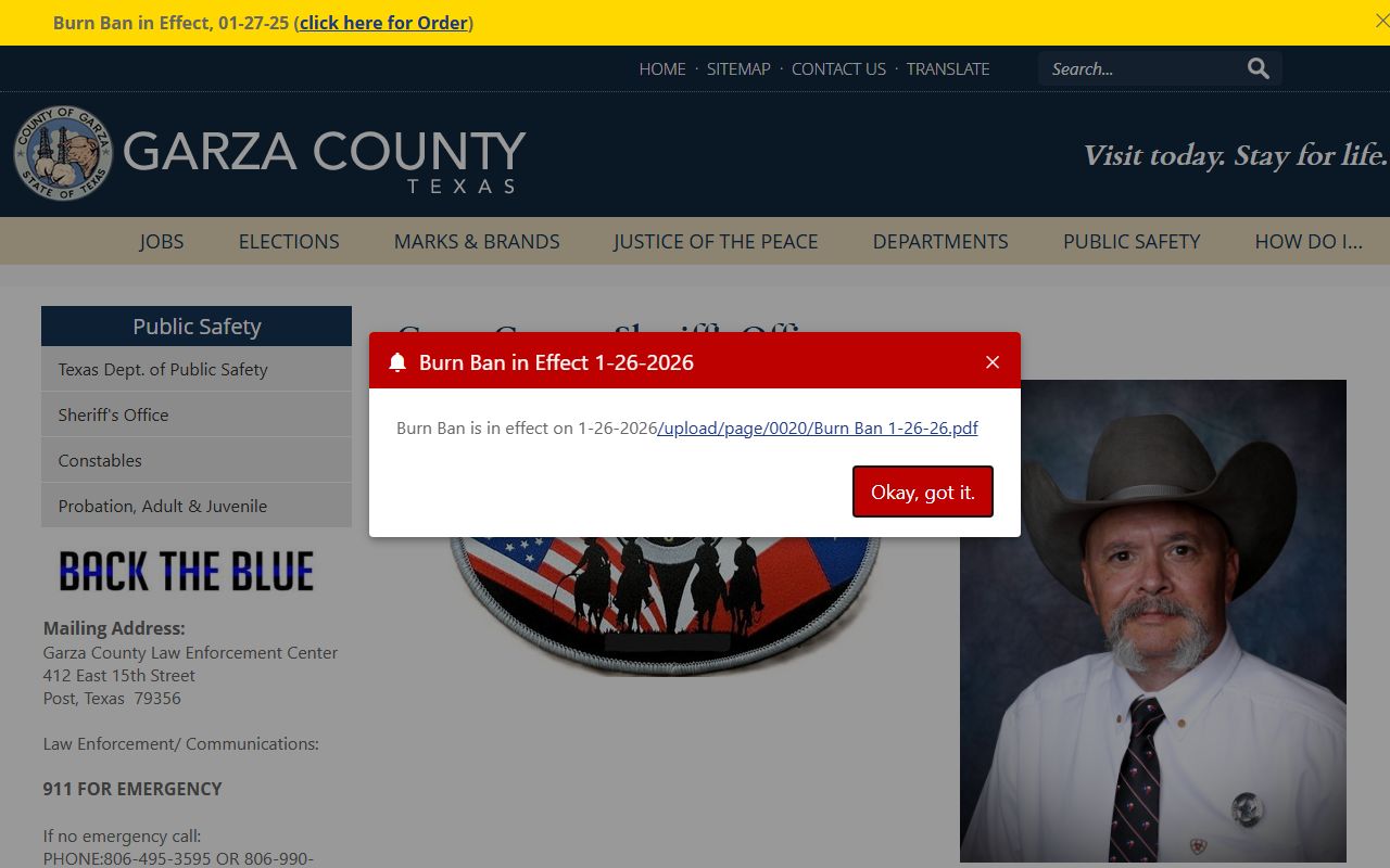Garza County sheriff page for inmate custody search channels